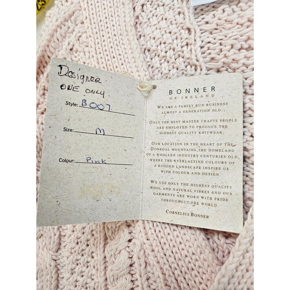 BONNER of IRELAND Women's Cable Knit Cardigan Sweater Medium Pink Striped Preppy - Picture 9 of 12